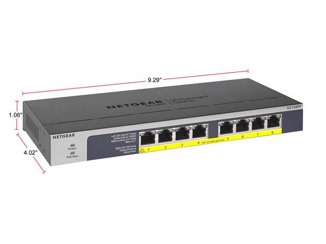 Netgear GS108PP 8-Port Gigabit Ethernet High-Power PoE+ Unmanaged Switch With FlexPoE (123W) GS108PP-100NAS