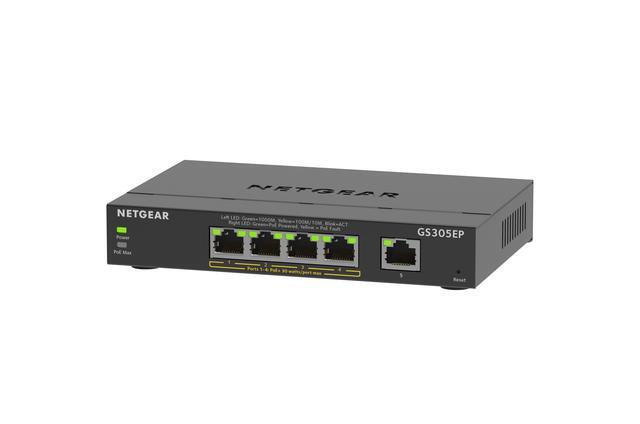Netgear GS305EP 5-Port Gigabit Ethernet SOHO Plus Easy Smart Managed Essentials PoE+ Switch With 4-Port PoE+ (63W) GS305EP-100NAS