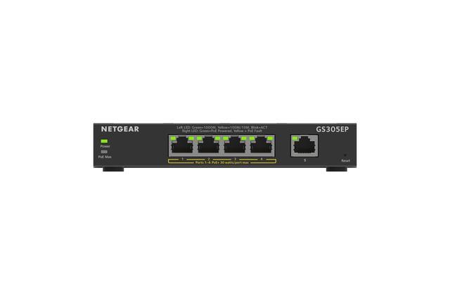 Netgear GS305EP 5-Port Gigabit Ethernet SOHO Plus Easy Smart Managed Essentials PoE+ Switch With 4-Port PoE+ (63W) GS305EP-100NAS