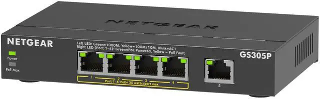 Netgear GS305P 5-Port Gigabit Ethernet Unmanaged Switch GS305P-300NAS
