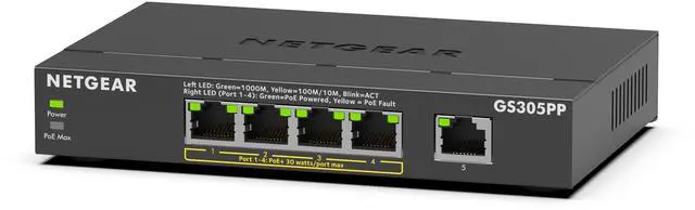 Netgear GS305PP 5-Port Gigabit Ethernet SOHO Unmanaged Switch with 4-Ports PoE+ (83W) GS305PP-300NAS