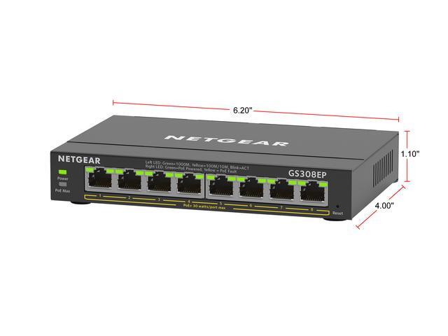 Netgear GS308EP 8-Port Gigabit Ethernet PoE+ Smart Managed Plus Switch (62W) GS308EP-100NAS