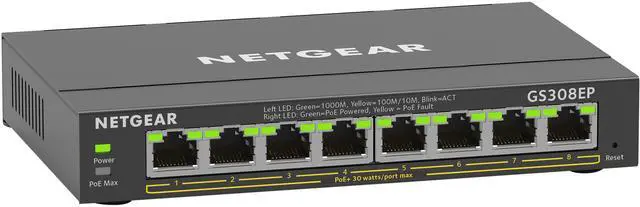 Netgear GS308EP 8-Port Gigabit Ethernet PoE+ Smart Managed Plus Switch (62W) GS308EP-100NAS