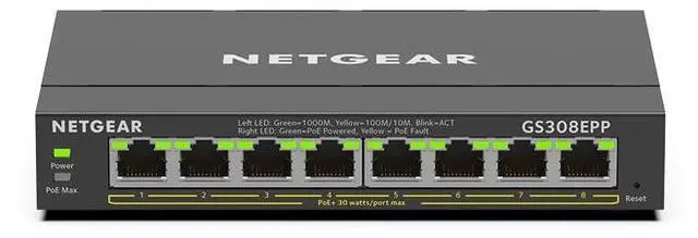 Netgear GS308EPP 8-Port PoE+ Gigabit Ethernet Plus Switch 123W GS308EPP-100NAS