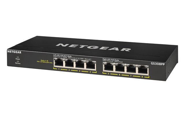 Netgear GS308PP 8-Port Gigabit Ethernet Unmanaged PoE+ Essentials Switch With 8-Ports PoE+ (83W) GS308PP-100NAS