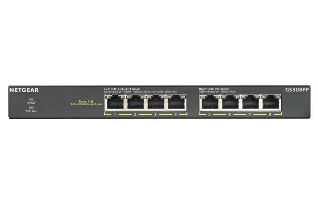 Netgear GS308PP 8-Port Gigabit Ethernet Unmanaged PoE+ Essentials Switch With 8-Ports PoE+ (83W) GS308PP-100NAS