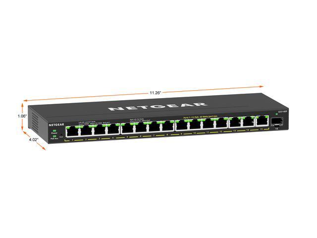Netgear GS316EP 16-Port PoE+ Gigabit Ethernet Plus Switch 180W With 1 SFP Port GS316EP-100NAS