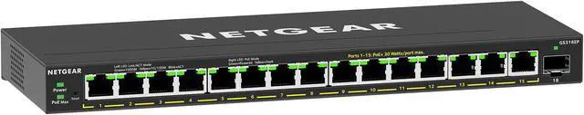 Netgear GS316EP 16-Port PoE+ Gigabit Ethernet Plus Switch 180W with 1 SFP Port GS316EP-100NAS