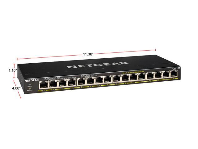 Netgear GS316P 16-Port Gigabit Ethernet Unmanaged PoE+ Switch With FlexPoE (115W) GS316P-100NAS