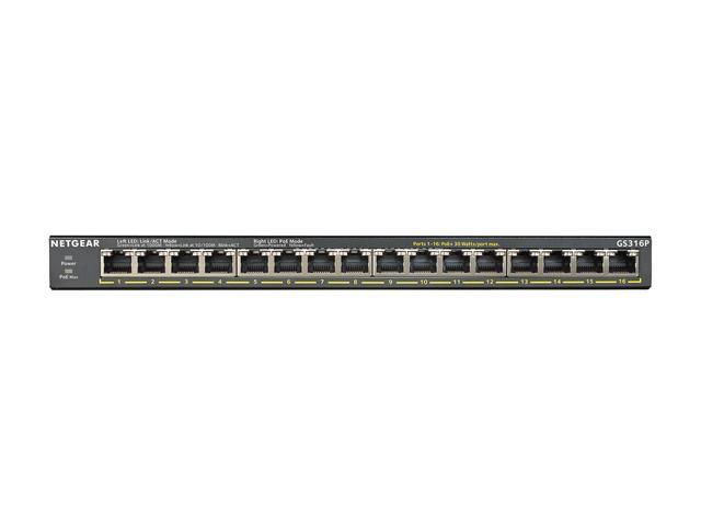 Netgear GS316P 16-Port Gigabit Ethernet Unmanaged PoE+ Switch With FlexPoE (115W) GS316P-100NAS