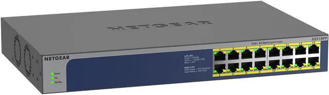 Netgear GS516PP 16-Port Gigabit Ethernet High-Power PoE+ Unmanaged Switch (260W) GS516PP-100NAS