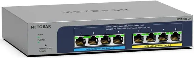 Netgear MS108EUP 8-port Multi-Gigabit (2.5G) Ethernet Ultra 60 PoE++ Easy Smart Managed Switch MS108EUP-100NAS