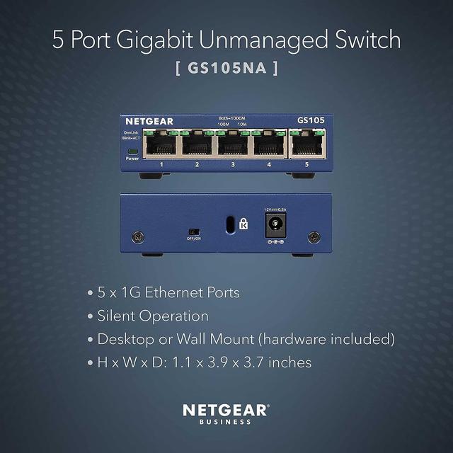 Netgear ProSafe GS105 5-Port Gigabit Ethernet Unmanaged Switch GS105NA
