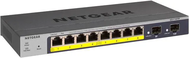 Netgear ProSafe GS110TP 8-Port Gigabit PoE+ Ethernet Smart Switch with 2 SFP Ports and Cloud Management (55W) GS110TP-300NAS