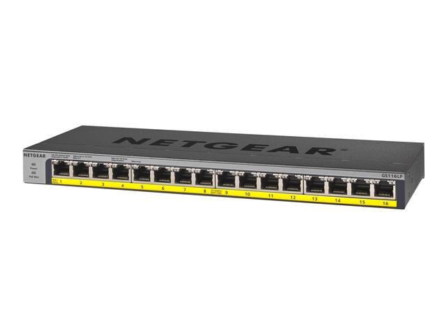Netgear ProSafe GS116LP 16-Port Gigabit Ethernet Unmanaged PoE+ Switch With FlexPoE (76W) GS116LP-100NAS