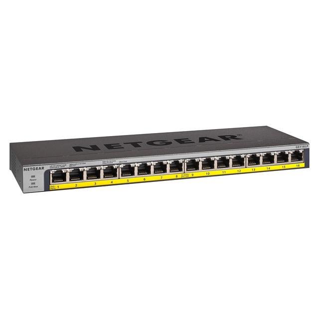 Netgear ProSafe GS116LP 16-Port Gigabit Ethernet Unmanaged PoE+ Switch With FlexPoE (76W) GS116LP-100NAS