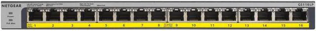 Netgear ProSafe GS116LP 16-Port Gigabit Ethernet Unmanaged PoE+ Switch with FlexPoE (76W) GS116LP-100NAS