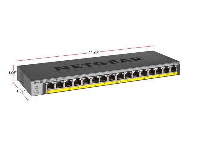 Netgear ProSafe GS116PP 16-Port PoE/PoE+ Gigabit Ethernet Unmanaged Switch With FlexPoE (183W) GS116PP-100NAS