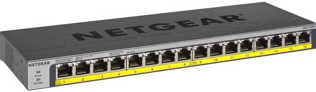Netgear ProSafe GS116PP 16-Port PoE/PoE+ Gigabit Ethernet Unmanaged Switch with FlexPoE (183W) GS116PP-100NAS