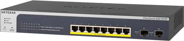 Netgear ProSafe GS510TPP 8-Port PoE+ Gigabit Smart Managed Switch with 2 SFP Ports GS510TPP-100NAS