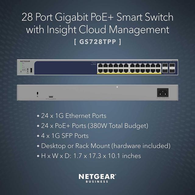 Netgear ProSafe GS728TPP 28-Port PoE Gigabit Ethernet Smart Switch GS728TPP-300NAS