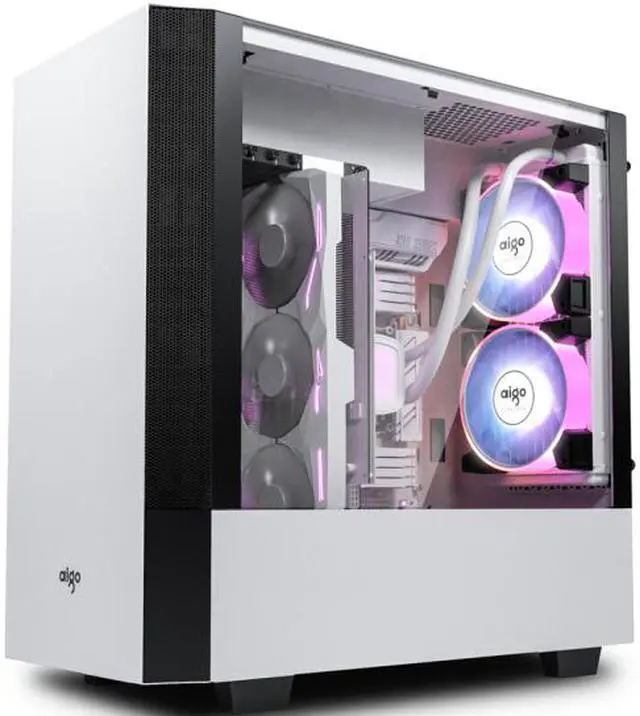 New(Aigo) Breaking dawn X white graphics card vertical full-side transparent computer case (support ATX motherboard/three-fan long graphics card/240MM cold row/right side transparent glass)
