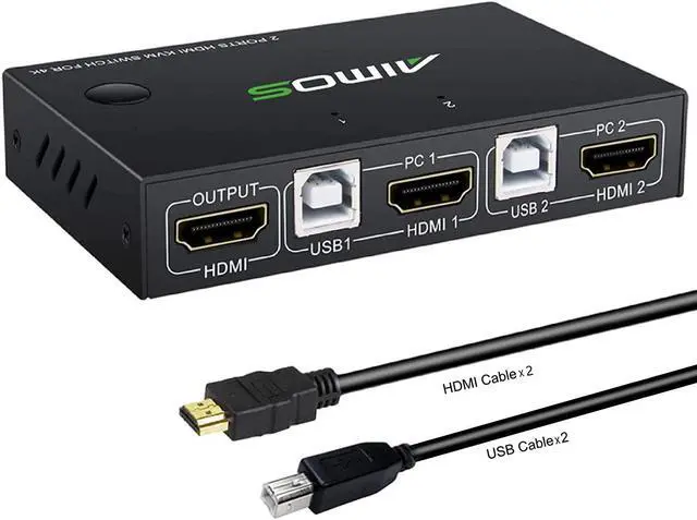 [New] KVM Switch HDMI 2 Ports 4K 30Hz HDMI and USB Switch for 2 Computer Share one Set of Keyboard Mouse and 1 UHD Monitor Support Hotkey Switch with 2 HDMI Cable and 2 USB Cable
