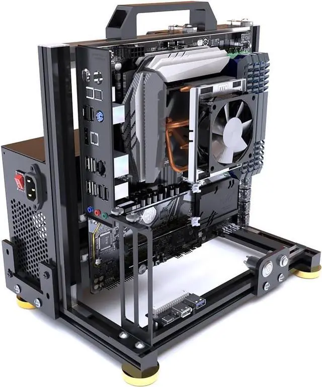 Open Air Computer Case PC Test Bench ITX Motherboard Chassis Aluminum Bracket DIY Builiding Bare Frame Support ATX Power Supply 120 Liquid Cooling
