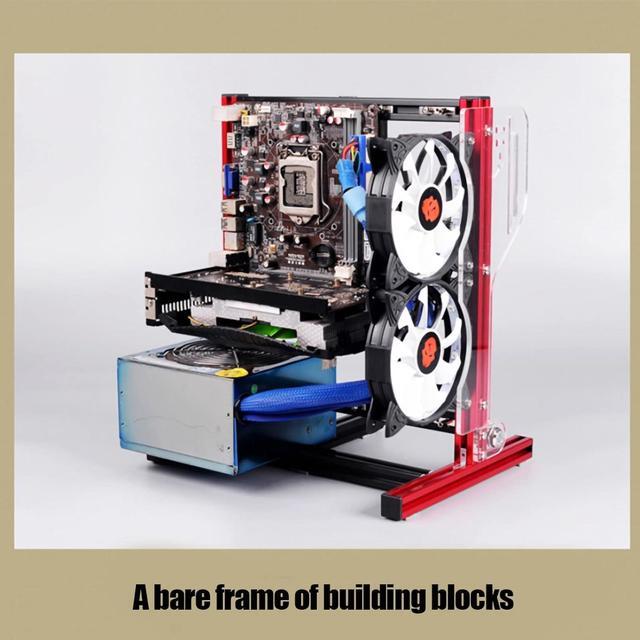 Open Frame Pc Case Electronic Products ATX M ATX Itx Open Chassis Vertical Overclocking Open Aluminum Frame Chassis Rack Black (Red)