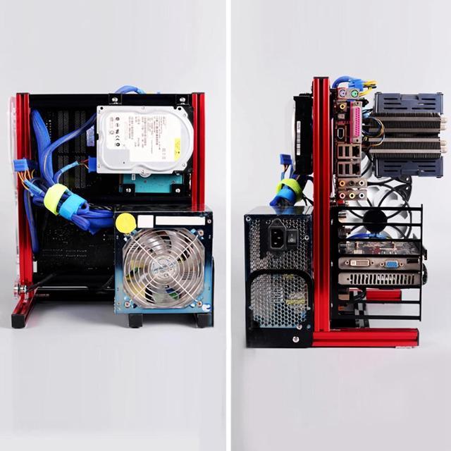Open Frame Pc Case Electronic Products ATX M ATX Itx Open Chassis Vertical Overclocking Open Aluminum Frame Chassis Rack Black (Red)