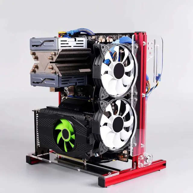Open Frame Pc Case Electronic Products ATX M ATX Itx Open Chassis Vertical Overclocking Open Aluminum Frame Chassis Rack Black (Red)