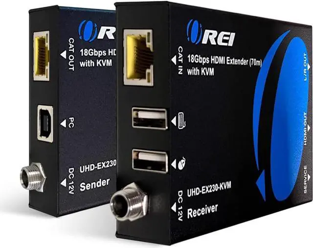 OREI KVM 4K HDMI Over Ethernet Extender Balun Over CAT6/7 Cable 4K 60Hz Upto 230 Feet - 2 USB 1.1 Ports Supports Keyboard and Mouse USB HDMI Loop Out Power Over Cable