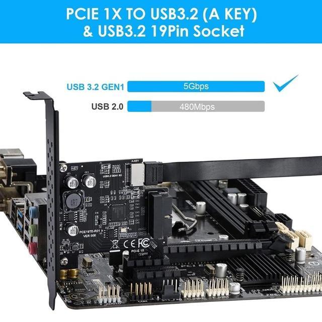PCI-E 1X To USB3.2 Expansion Card PCI-Express 3.0 Riser Card USB 3.2 Gen1 TYPE-EA-KEYUSB 3.0 20Pin Connector