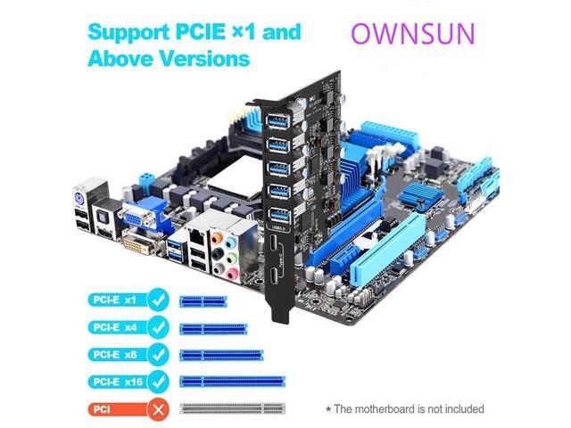 PCI-E To USB 3.0 7-Port(2X USB-C - 5X USB-A ) Expansion Card PCI Express USB Add In Card Internal USB3 Hub Converter For Desktop PC Host Card Support Windows 10/8/7/XP And MAC OS 10.8.2 Above