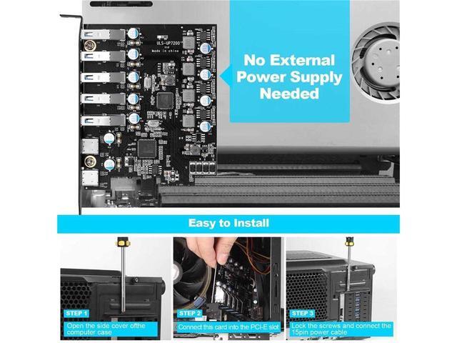 PCI-E To USB 3.0 7-Port(2X USB-C - 5X USB-A ) Expansion Card PCI Express USB Add In Card Internal USB3 Hub Converter For Desktop PC Host Card Support Windows 10/8/7/XP And MAC OS 10.8.2 Above