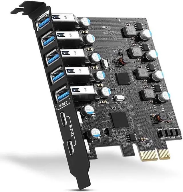 PCI-E to USB 3.0 7-Port(2X USB-C - 5X USB-A ) Expansion Card PCI Express USB Add in Card Internal USB3 Hub Converter for Desktop PC Host Card Support Windows 10/8/7/XP and MAC OS 10.8.2 Above