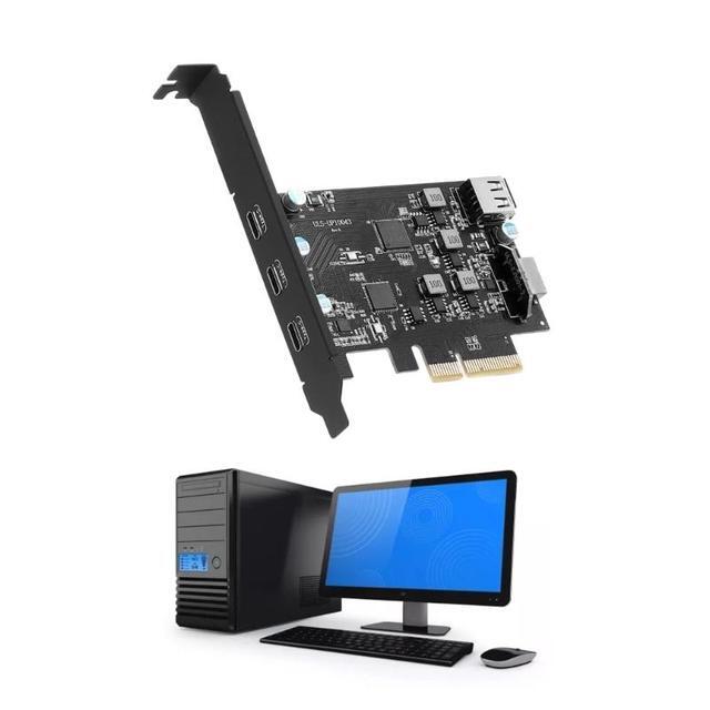 PCI-E To USB 3.2 Expansion Card 3.2 Gen2 20Gpbs (3X Type-C 1x USB-A 1x USB Type-E A-Key) USB-C PCI-Express Card