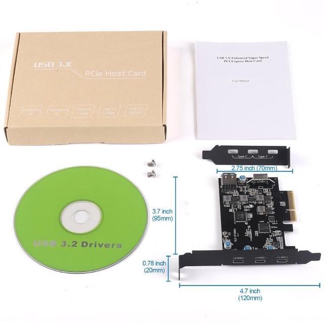 PCI-E To USB 3.2 Expansion Card 3.2 Gen2 20Gpbs (3X Type-C 1x USB-A 1x USB Type-E A-Key) USB-C PCI-Express Card