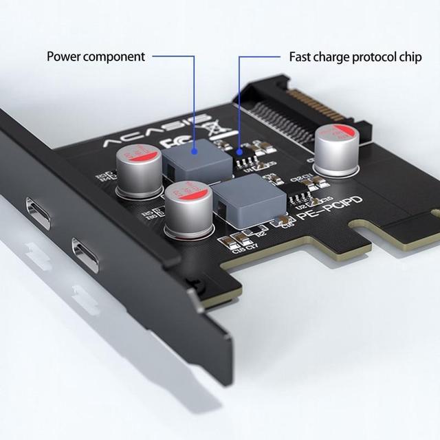 PCI Express X1/x4/x8/x16 To Dual Port Type C Data Transfer PD 20W Quick Charge USB-C Controller PCI-E Type C Add On Card