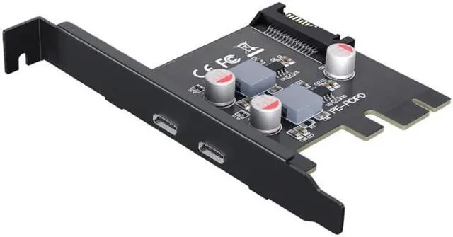 PCI Express x1/x4/x8/x16 to Dual Port Type C Data Transfer PD 20W Quick Charge USB-C Controller PCI-E Type C Add on Card