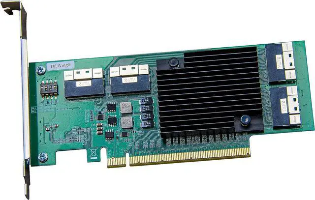PCI Express x16 to 4*SlimSAS 8X Expander 8*U.2 NVMe SSD Adapter with SFF-8654 74 Pin Connector and Broadcom PLX8748 chipset for Servers