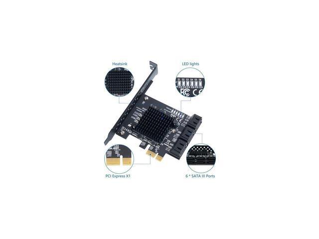 PCIe SATA Card 6 Port With 6 SATA Cables And A SATA Power Splitter Cable 6 Gb/s PCIe SATA Controller Expression Card With Low Profile Bracket Boot As System Disk Support 6 SATA 3.0 Devices