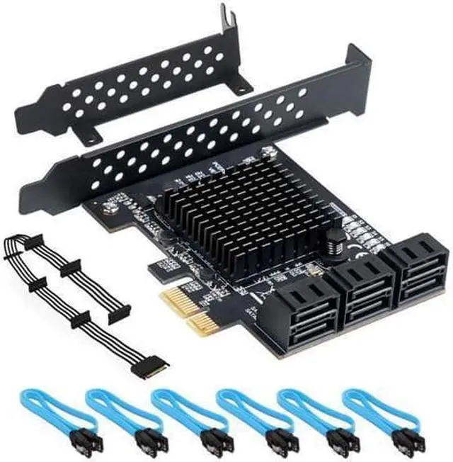 PCIe SATA Card 6 Port with 6 SATA Cables and a SATA Power Splitter Cable 6 Gb/s PCIe SATA Controller Expression Card with Low Profile Bracket Boot as System Disk Support 6 SATA 3.0 Devices