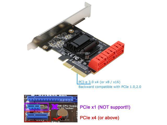 PCIe SATA Iii Card RIITOP 6 Port SATA 3.0 PCI-e Expansion Card Adapter Converter ASM1166 Chipset Support SATA 6G AHCI SPAN (Only Support PCIe X4 Or Above)
