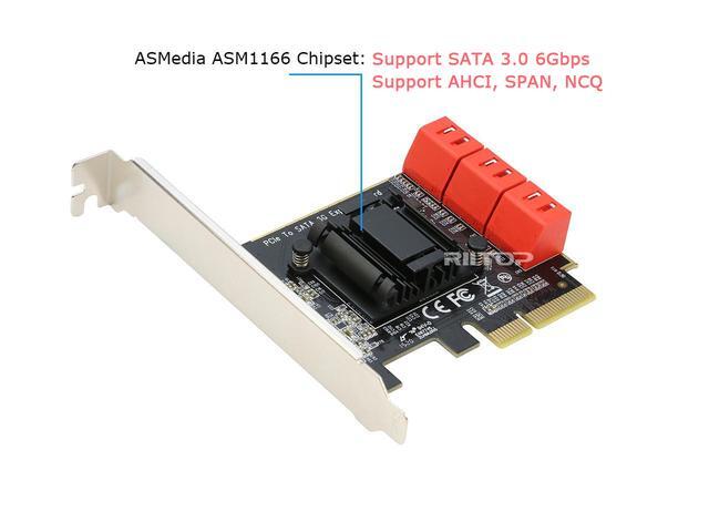 PCIe SATA Iii Card RIITOP 6 Port SATA 3.0 PCI-e Expansion Card Adapter Converter ASM1166 Chipset Support SATA 6G AHCI SPAN (Only Support PCIe X4 Or Above)