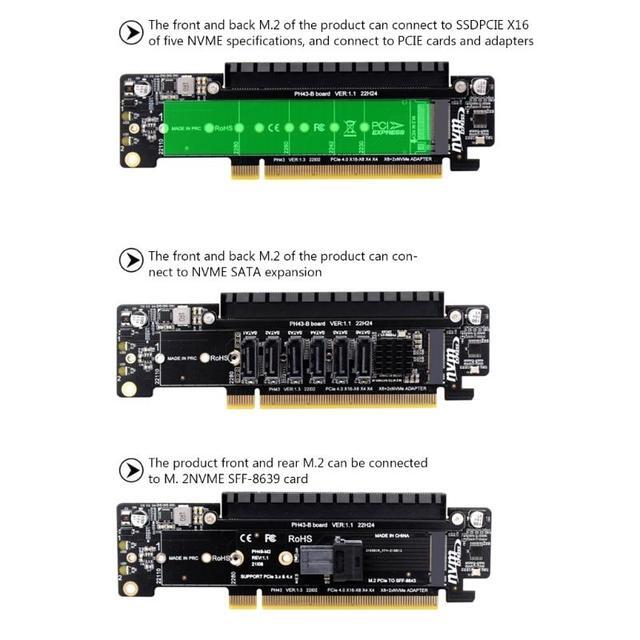 PCIE4.0 Split Expansion Riser Card PCIE X16 X8+X4+X4 Quad VROC M.2 NVMe Port Expansion Card DIY Board Replacement