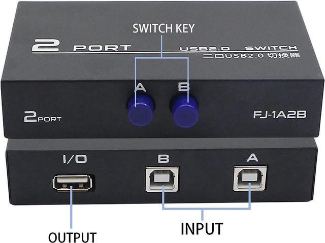 Printer Sharing Switch 2-Port USB 2.0 Switch Adapter For USB Device Port Sharing Between 2 Computers (2 Switch) With 2 Pack USB 2.0 Male Cable