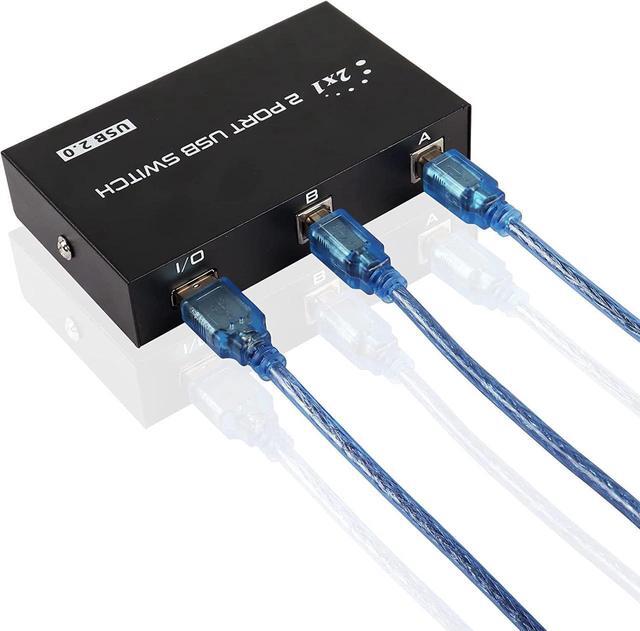 Printer Sharing Switch 2-Port USB 2.0 Switch Adapter For USB Device Port Sharing Between 2 Computers (2 Switch) With 2 Pack USB 2.0 Male Cable