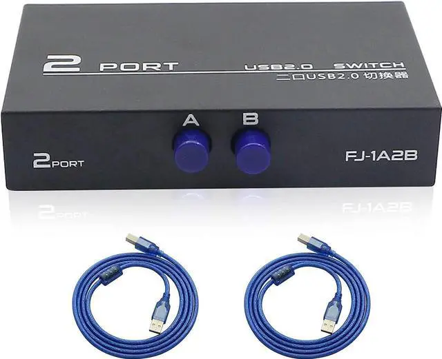 Printer Sharing Switch 2-Port USB 2.0 Switch Adapter for USB Device Port Sharing Between 2 Computers (2 Switch) with 2 Pack USB 2.0 Male Cable