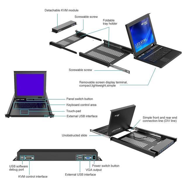 Rack Mount KVM Switch 16 Port VGA KVM Switch W/17'' LCD Monitor LCD KVM Switch 1280x1024 Support OSD/Hotkey/Panel Button Switching Included 16 USB/VGA KVM Cables